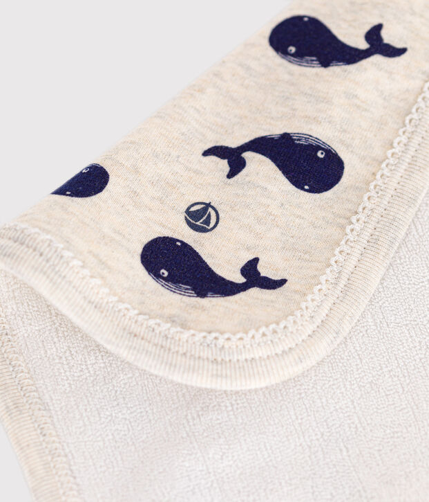Whale print cotton and terry baby wipes beige/blue