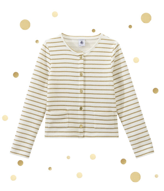 Girl's dual fabric cardigan MARSHMALLOW white/DORE yellow