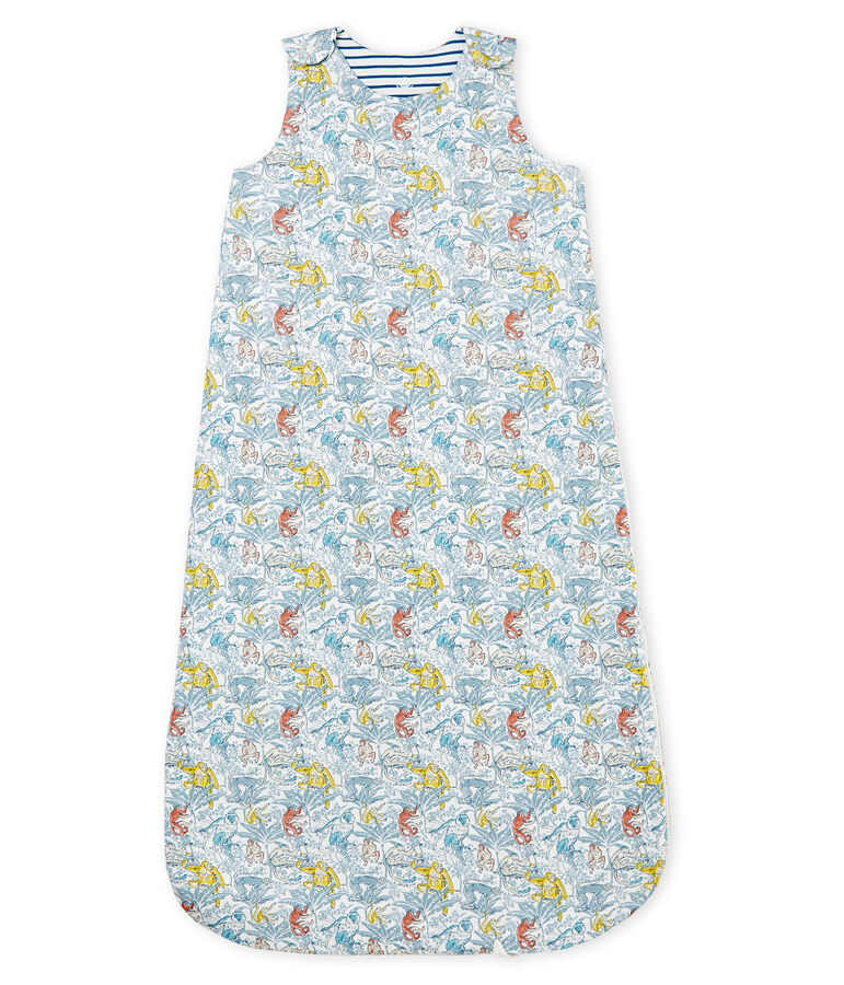 Baby Boys' Reversible Sleeping Bag in Cotton MARSHMALLOW white/CONTES blue