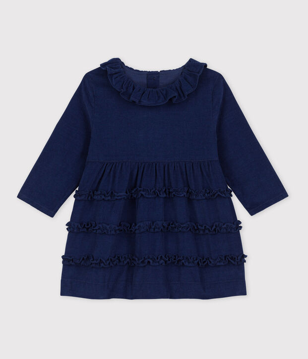 Babies' Long-Sleeved Super Fine Velour Dress blue