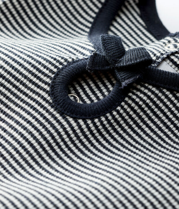 Baby Girls' Short-Sleeved 2x2 Rib Knit Dress. blue/white