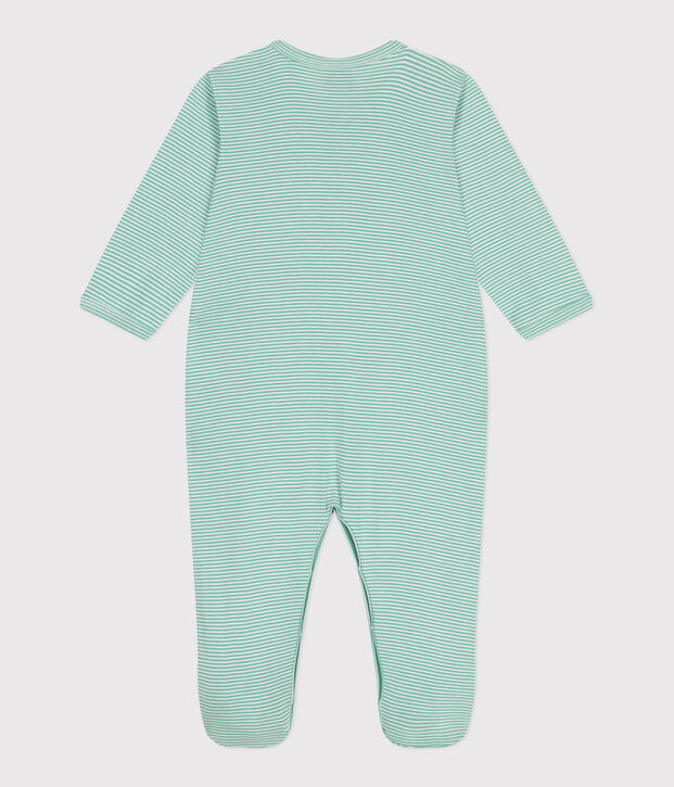 Babies' stripy cotton pyjama suit green