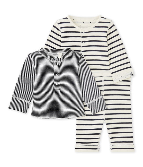 Baby reversible 3-piece set COQUILLE beige/SMOKING blue