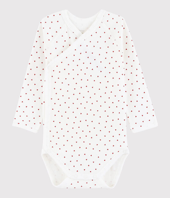 Baby Girls' Long-Sleeved Wrapover Bodysuit MARSHMALLOW white/TERKUIT red