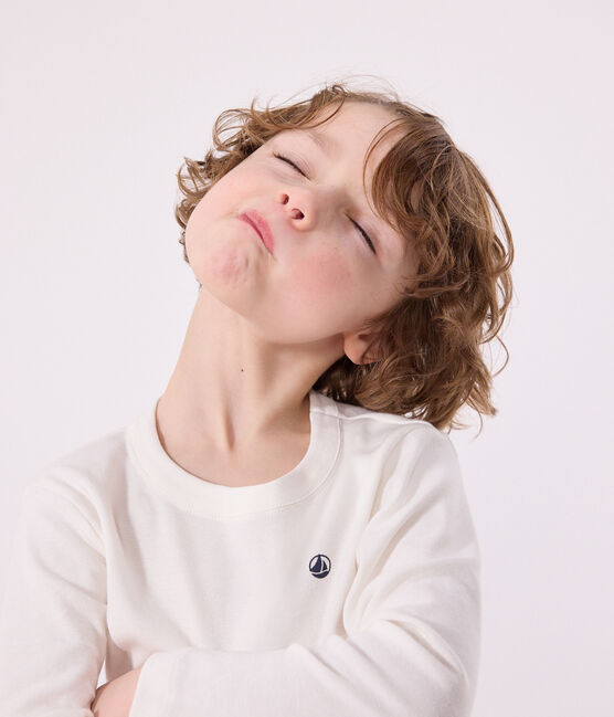 Children's long-sleeved rib knit unisex t-shirt MARSHMALLOW white