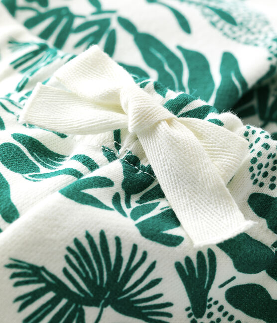 Babies' Fleece Plant Print Trousers MARSHMALLOW white/GAZON green