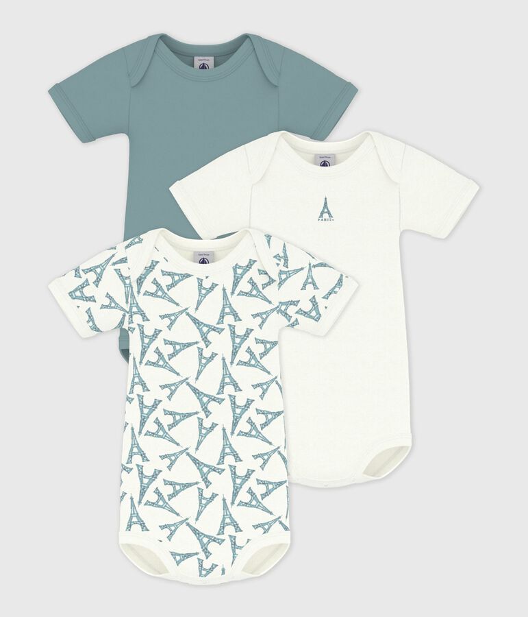 Pack of babies' short-sleeved Eiffel Tower print cotton bodies multicolor