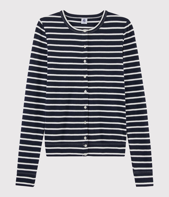 Women's iconic cardigan SMOKING blue/MARSHMALLOW white