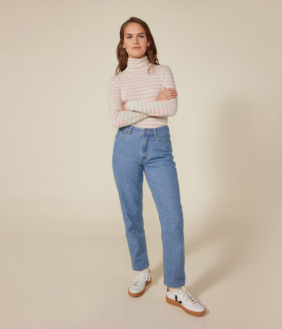 Women's Iconic roll neck cotton T-shirt AVALANCHE white/MULTICO