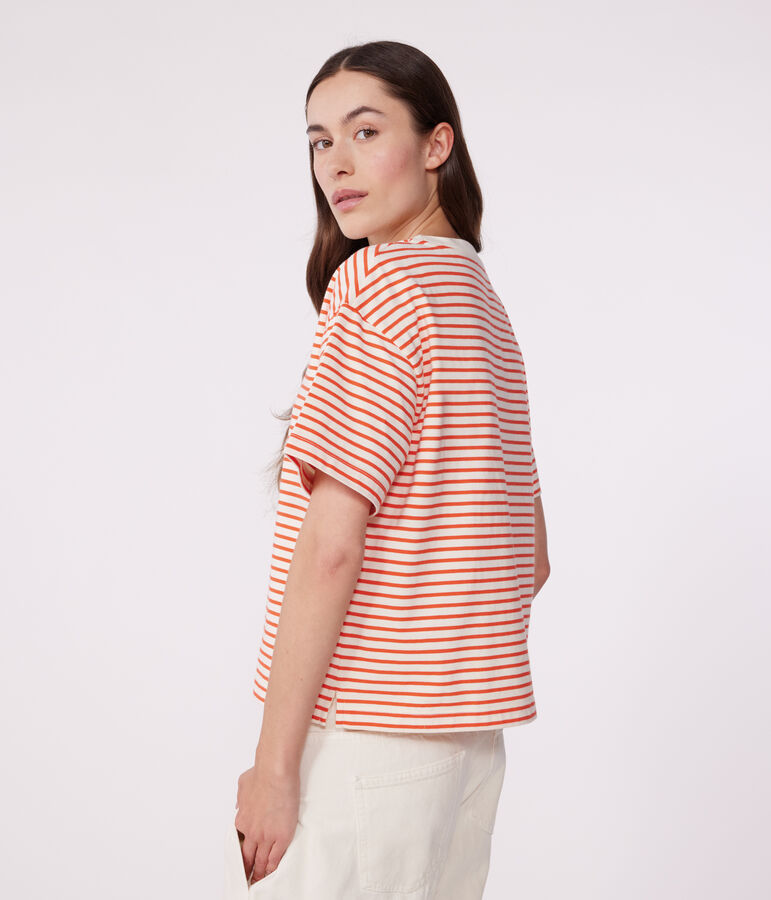The Boxy stripy cotton T-Shirt for women Ecru/red