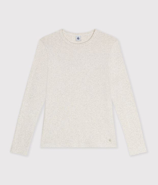 Women's long-sleeved cotton T-shirt with cocotte stitch detailing MONTELIMAR CHINE