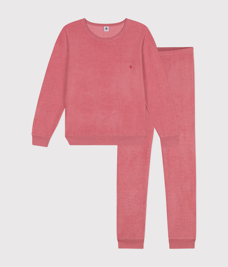 Women's plain brushed terry velour pyjamas pink
