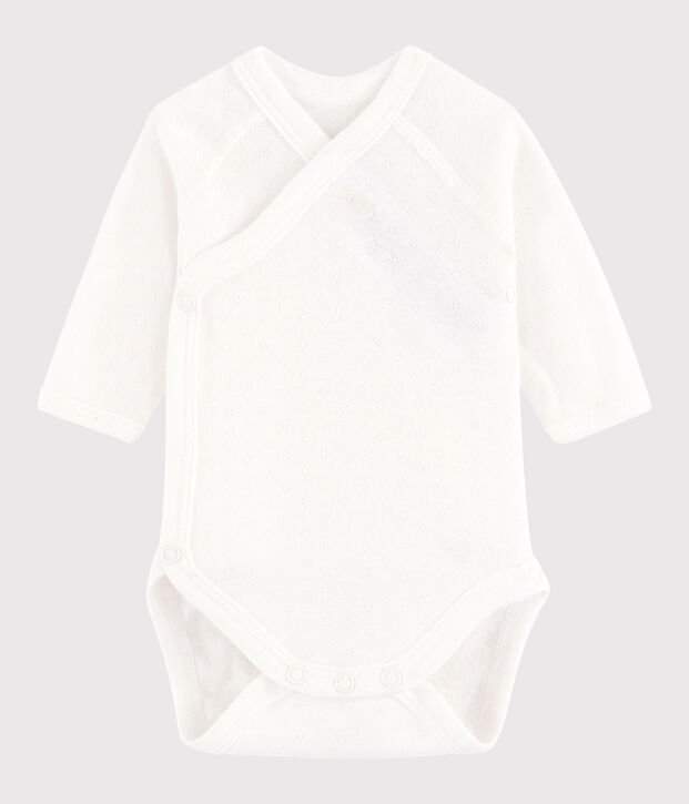 Unisex Babies' Short-Sleeved Wrapover Bodysuit white