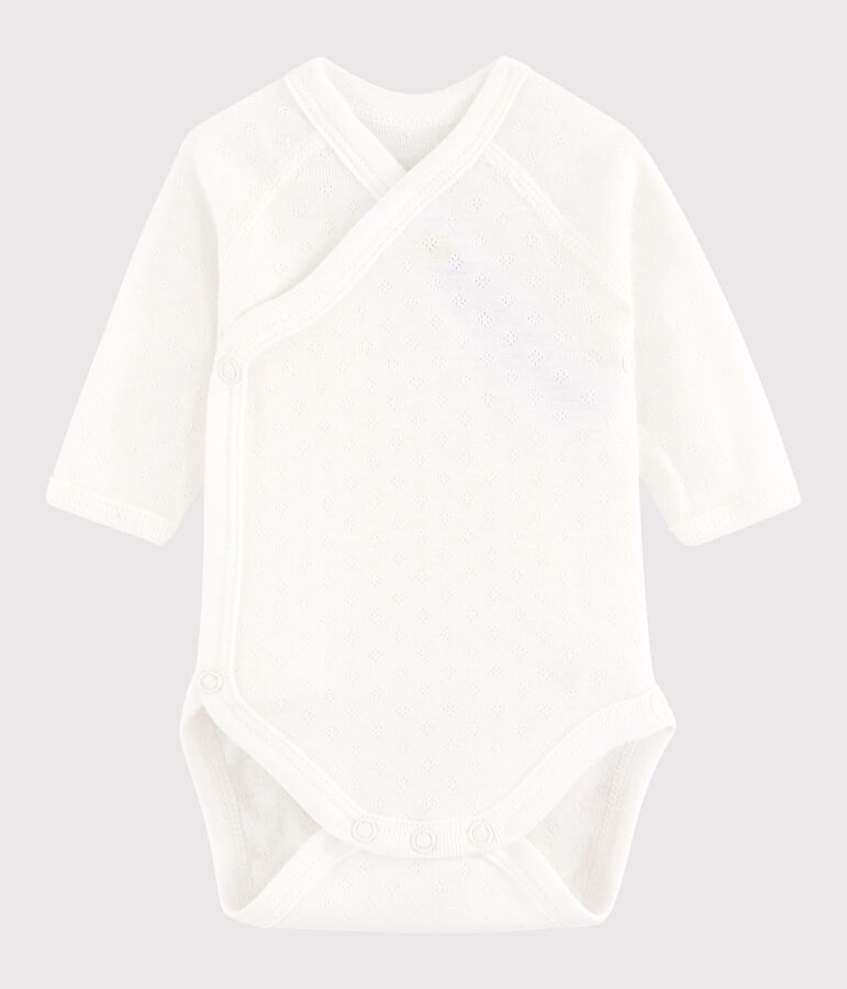 Unisex Babies' Short-Sleeved Wrapover Bodysuit white