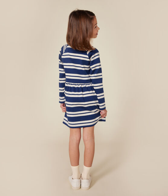 Girls' long-sleeved dress in thick cotton MEDIEVAL blue/MONTELIMAR