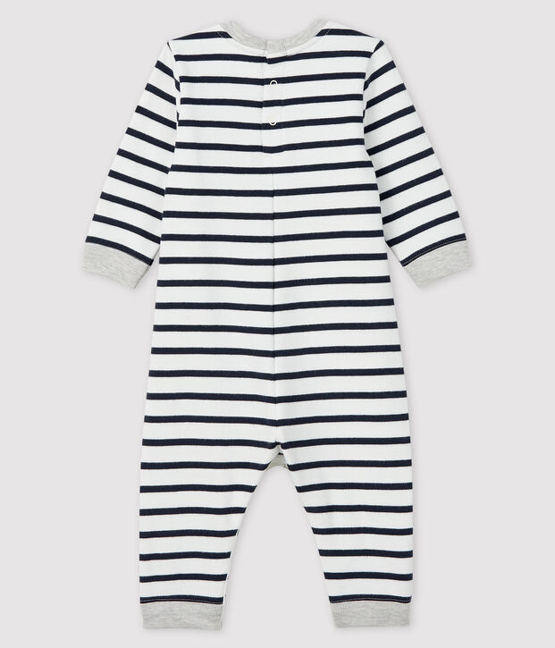 Baby boy's long playsuit white/blue