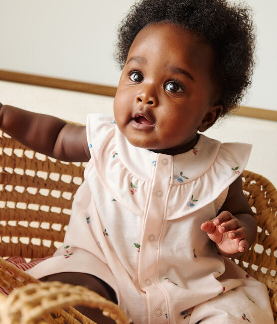 Babies' short-sleeved fruit print cotton dress and bloomers FLEUR pink/MULTICO white