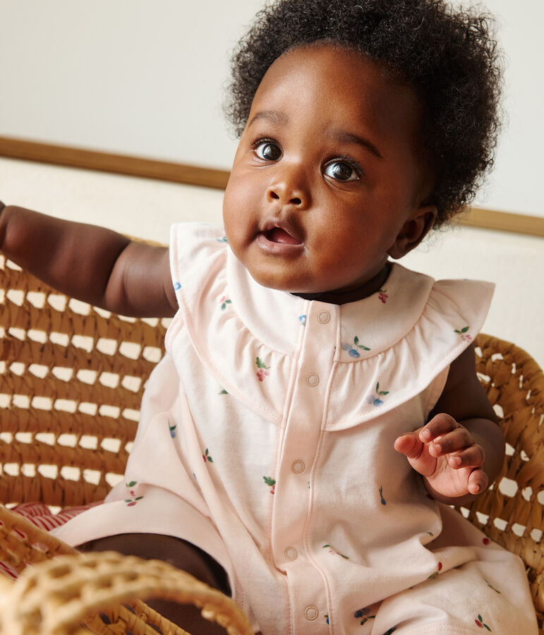 Babies' short-sleeved fruit print cotton dress and bloomers pink/multicolor