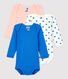 Blue Heart Patterned Long-Sleeved Bodysuits - 3-Pack