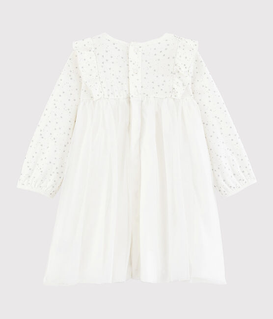 Baby girl's long-sleeved dress MARSHMALLOW white/ARGENT grey