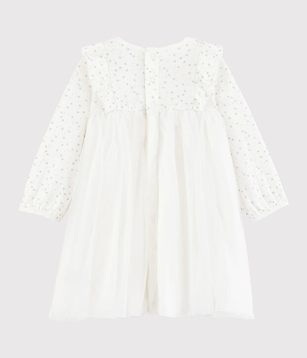 Baby girl's long-sleeved dress white/grey