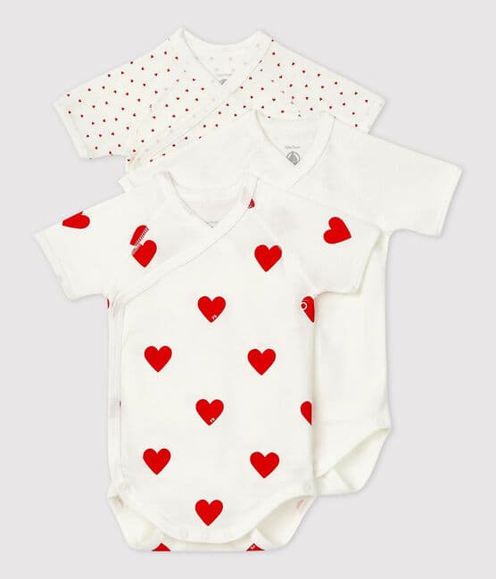 Babies' heart patterned short-sleeved wrapover cotton bodysuits - 3-Pack variante 1
