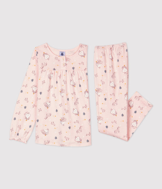 Girls' Princess Print Cotton Pyjamas FLEUR pink/MULTICO white