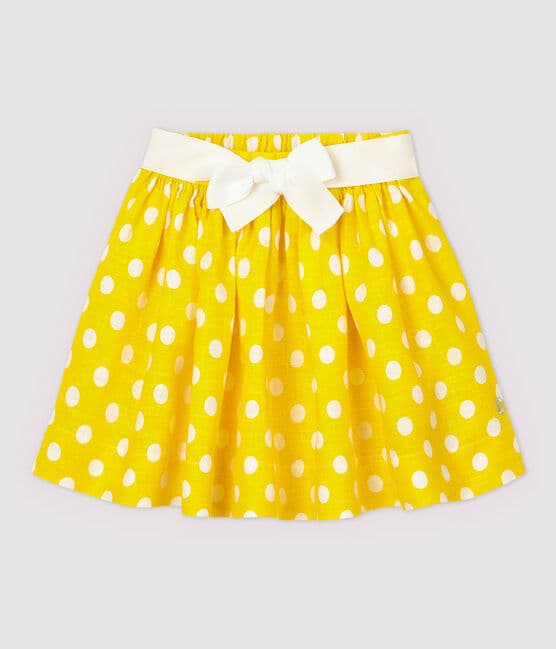 Girls' Linen Skirt SHINE yellow/MARSHMALLOW white