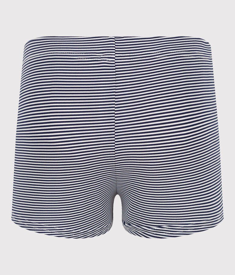 Boys' Stripy Swimming Trunks MEDIEVAL blue/MARSHMALLOW white