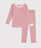 Children's stripy fitted cotton pyjamas ROSEWOOD pink/MARSHMALLOW