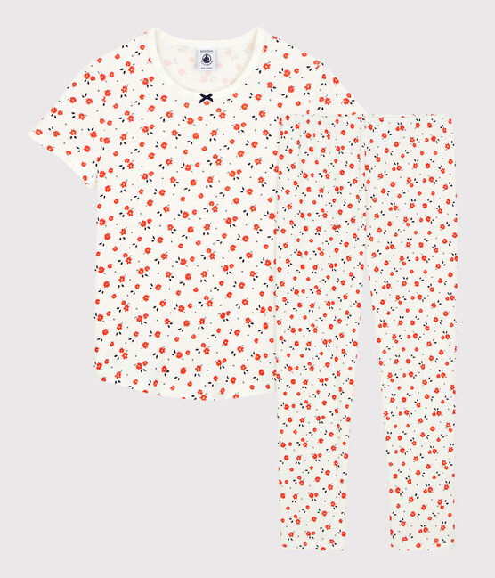 Girls' Floral Organic Cotton Pyjamas MARSHMALLOW white/MULTICO white