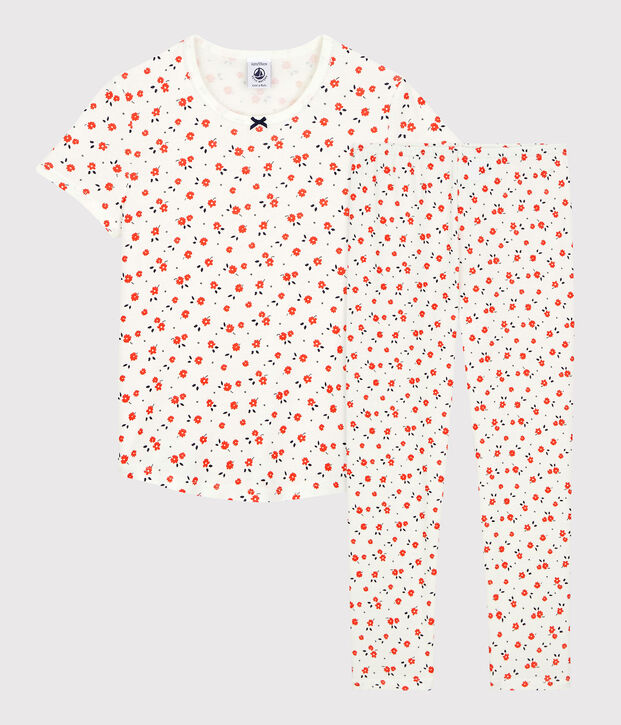 Girls' Floral Organic Cotton Pyjamas white/multicolor