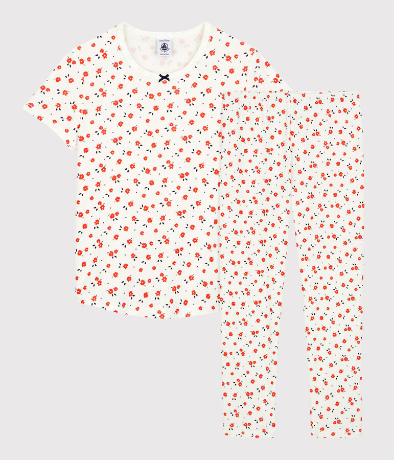 Girls' Floral Organic Cotton Pyjamas white/multicolor