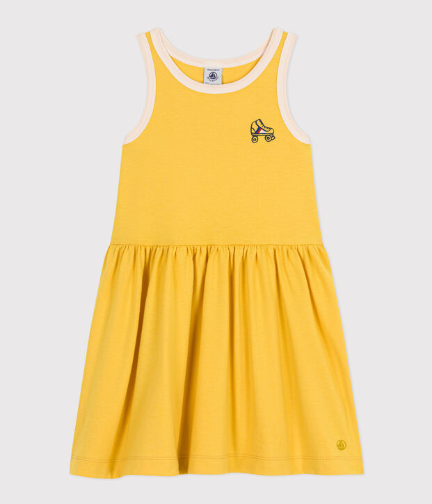 Girls' Sleeveless Cotton Dress yellow/ecru