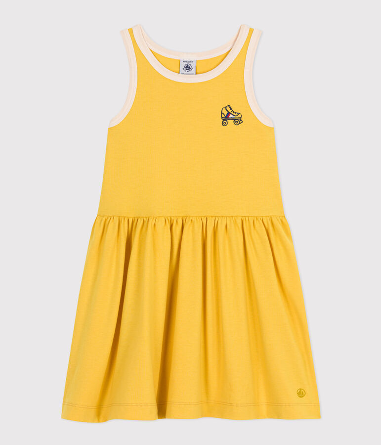 Girls' Sleeveless Cotton Dress yellow/ecru