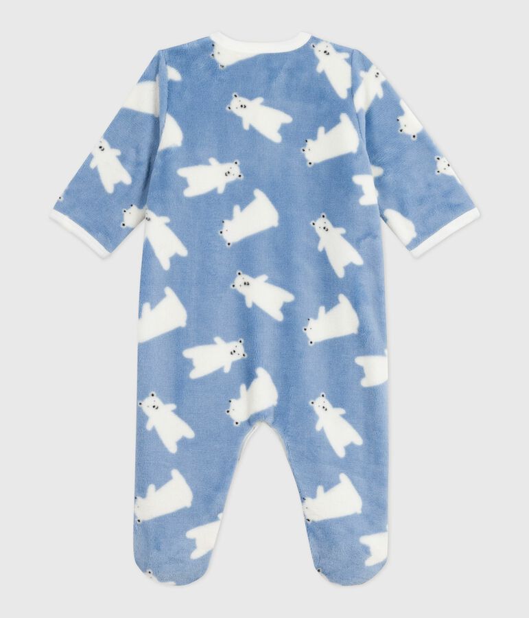 Babies' winter onesie in bear-print fleece blue/ecru