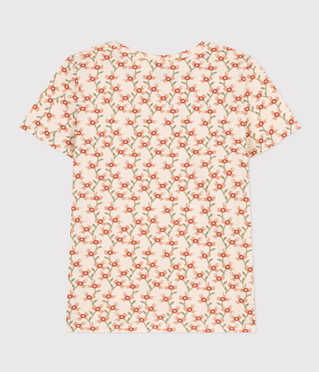 Women's Straight Round-Neck Cotton T-Shirt Ecru/multicolor