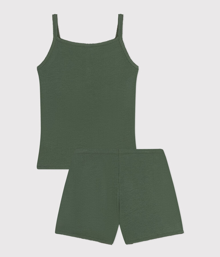 Women's Plain Cotton and Lyocell Pyjama Shorts and Vest CROCO green