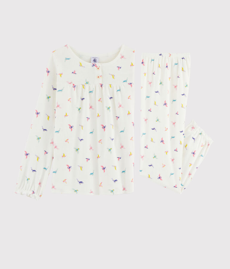 Girls' Birds Print Ribbed Pyjamas white/multicolor
