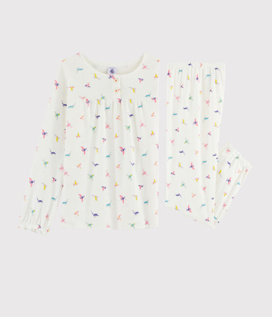 Girls' Birds Print Ribbed Pyjamas MARSHMALLOW white/MULTICO white