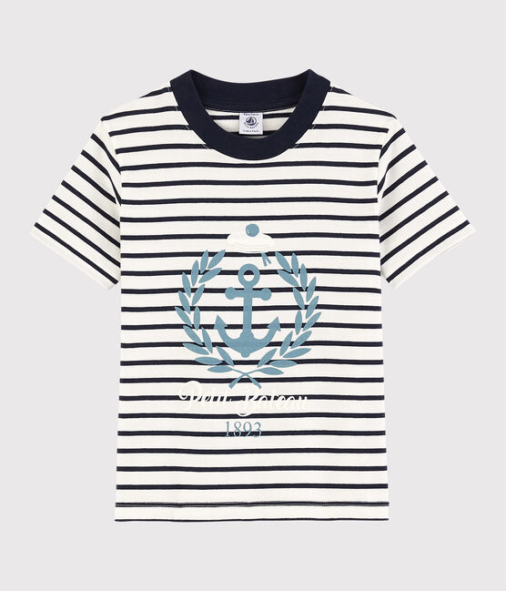 Boys' Short-Sleeved Jersey T-Shirt MARSHMALLOW white/SMOKING blue