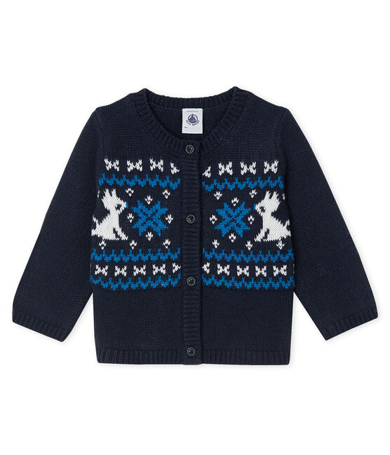 Baby Boys' Wool and Cotton Cardigan SMOKING blue/MULTICO white