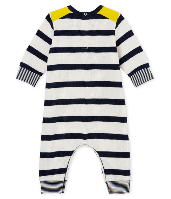 Baby boys' breton striped long all-in-one MARSHMALLOW white/SMOKING CN blue