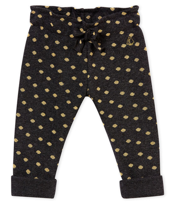 Baby girl's trousers with gold polka dot print CITY black/DORE yellow
