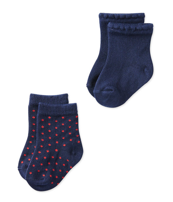 Set of 2 pairs of plain and polka dot baby girl's socks SPECIAL LOT 00