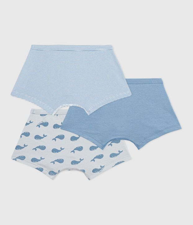 Pack of children's whale-print cotton boxers with covered waistbands multicolor