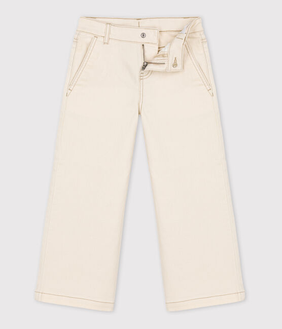 Girls' Denim Flared Trousers AVALANCHE Ecru