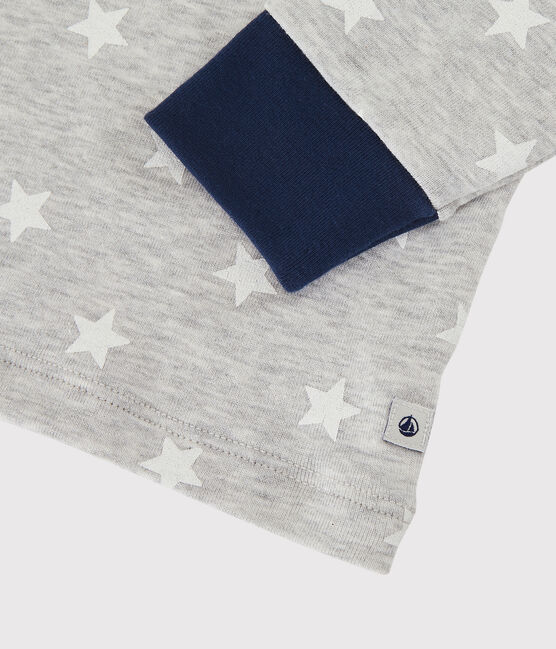 Boys' Star Print Cotton Pyjamas BELUGA grey/MARSHMALLOW white