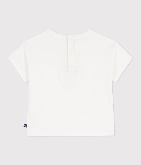 Babies' short-sleeved cotton T-shirt with a seagull motif MARSHMALLOW white
