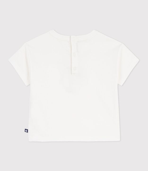 Babies' short-sleeved cotton T-shirt with a seagull motif white
